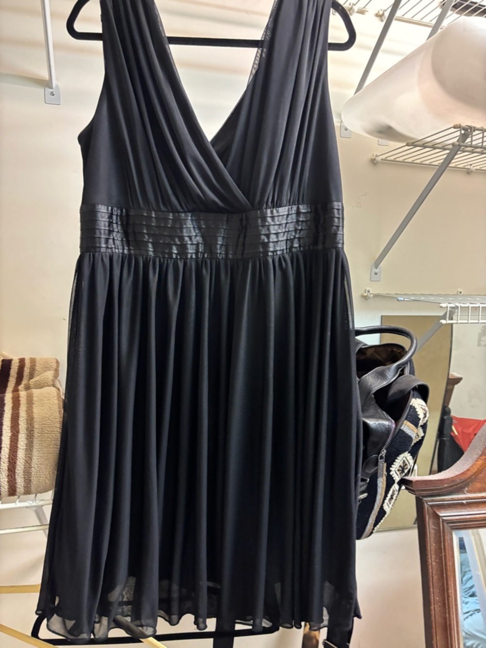 Trixxi Black Sleeveless V-Neck Pleated Waist Mini Dress